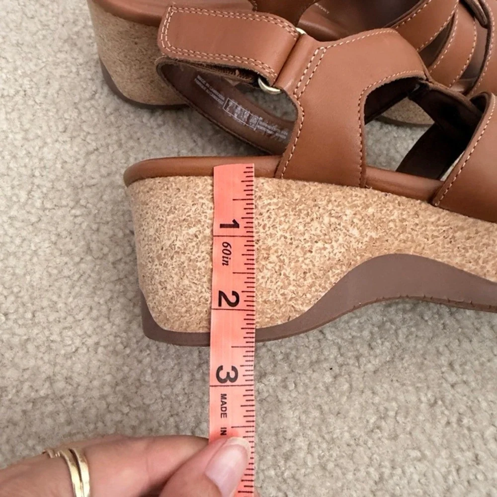 Clarks Collection Women x Jane Leather Tan Brown Strappy Wedge Sandals 9.5 M